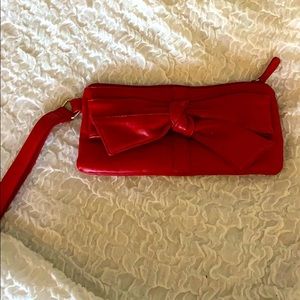EUC pleather red wristlet